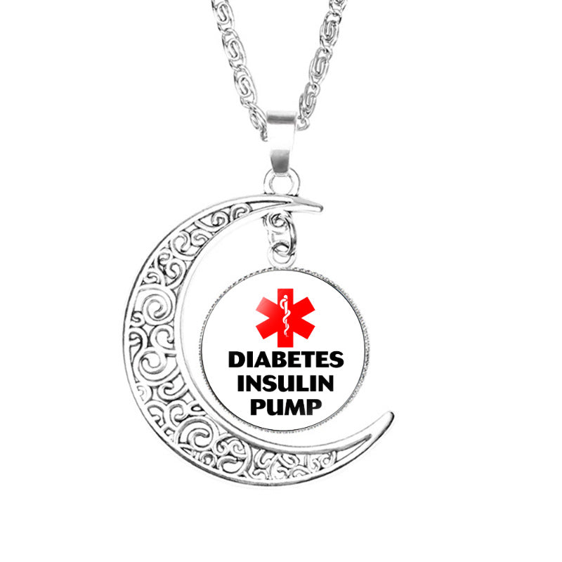 Wholesale Life Star Moon Necklace Medical Signs Diabetic Diabetes Warning Necklace